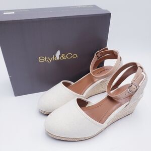 STYLE & CO Women's 9.5 WIDE Mailena Platform Wedge Espadrille Sandals Cream